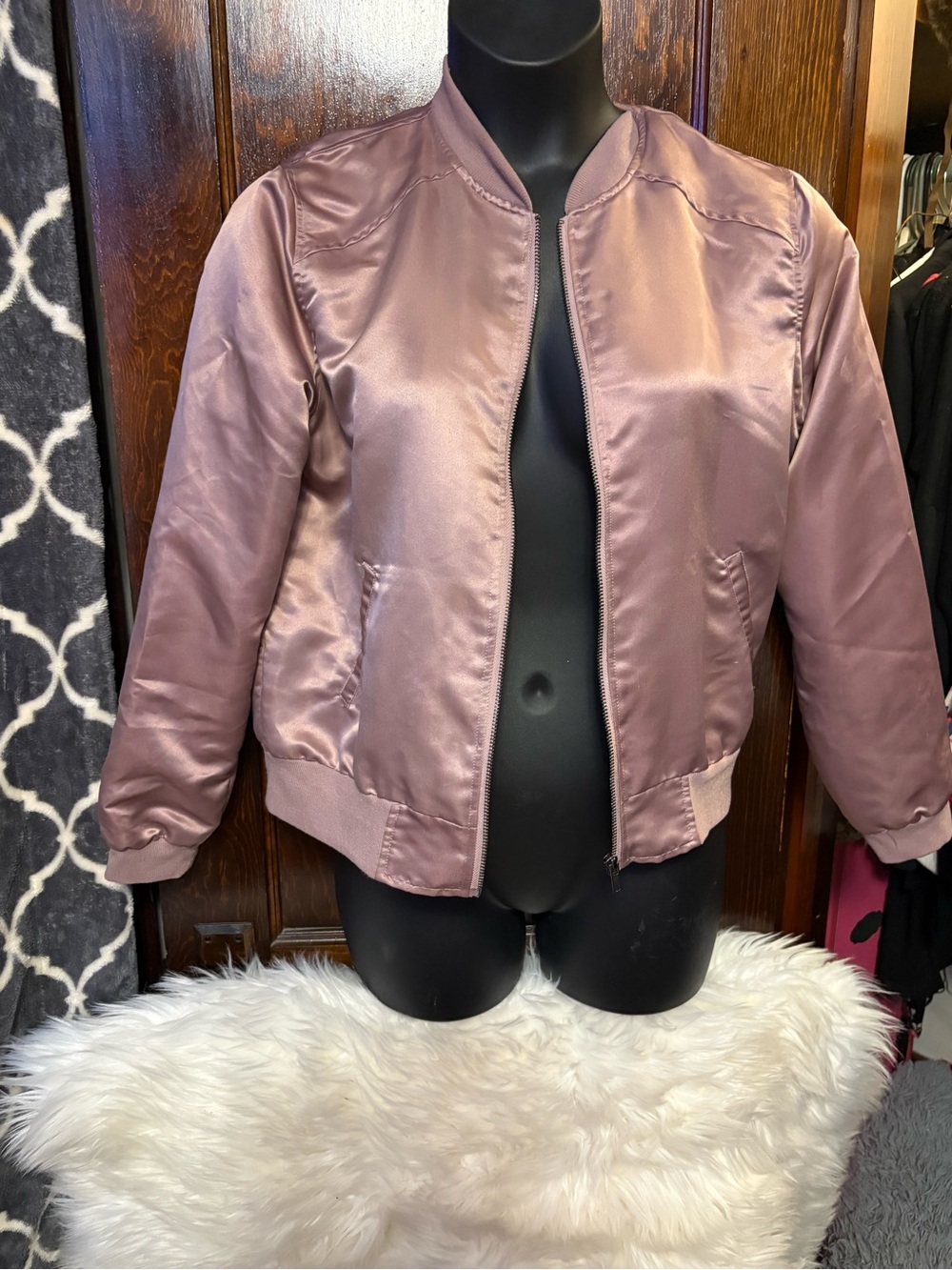 Justify Satin Bomber Jacket in Dusty Mauve